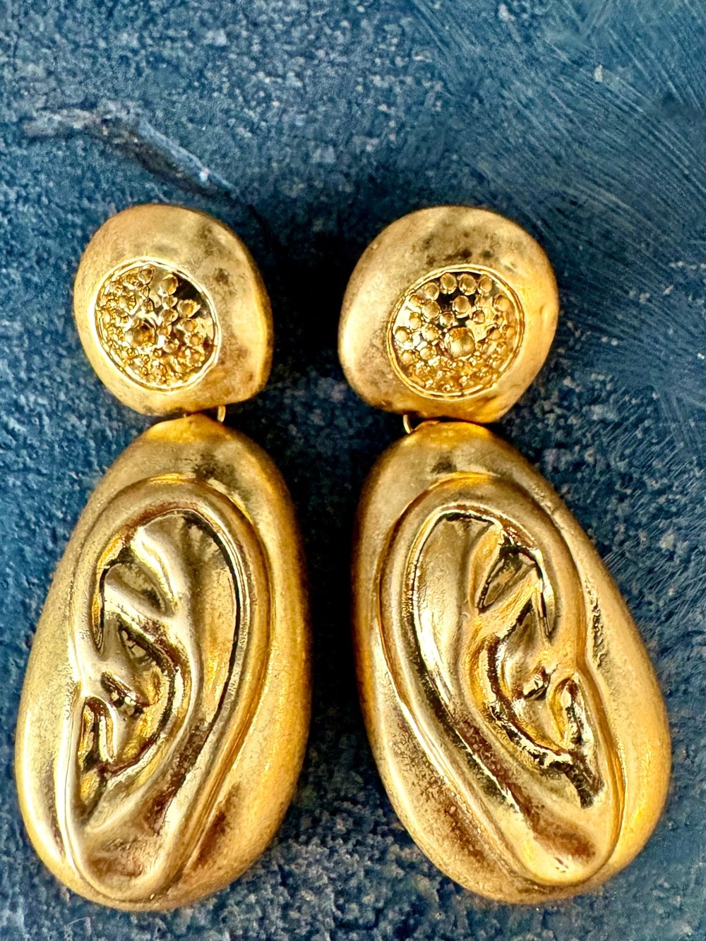 Stunning Gold Sculptural Ear Drop Earrings - Women Jewelry